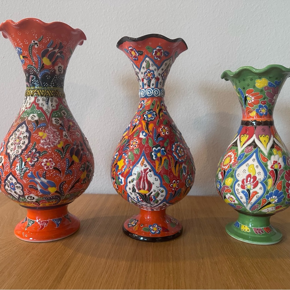 Colorful Hand-Painted Ceramic Vases Set - Picture 2 of 3